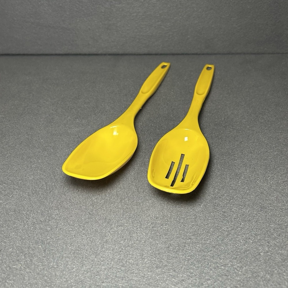 Vintage Foley Orange-Yellow Nylon Slotted &‎ Solid Serving Spoon Lot of 2 USA